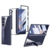 Transparent Slim Electroplated Back Case/Cover with Front Glass,Hinge Cover & Kickstand for Samsung Galaxy Z Fold6 / Galaxy Fold 6 Case Cover - (Clear DarkBlue |)