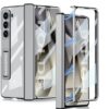 Transparent Slim Electroplated Back Case/Cover with Front Glass,Hinge Cover & Kickstand for Samsung Galaxy Z Fold6 / Galaxy Fold 6 Case Cover - (Clear Grey |)