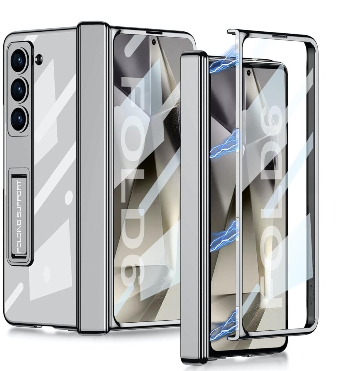 Transparent Slim Electroplated Back Case/Cover with Front Glass,Hinge Cover & Kickstand for Samsung Galaxy Z Fold6 / Galaxy Fold 6 Case Cover - (Clear Grey |) - Image 7