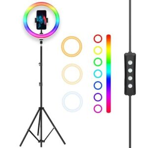 Tygot 14 Inch Led Rgb Ring Light With Tripod Stand For Camera, Phone, Youtube, Video Shoot, Live Stream, Makeup, Reels, Professional Multicolour Ringlight With 7 Feet Foldable Stand & Mobile Mount