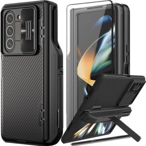 Ultra Hybrid Nilkin Polycarbonate Case for Samsung Galaxy Z Fold 5 Case with S Pen Holder & Screen Protectors,Hinge Protection with Hidden Kickstand for Galaxy Z Fold 5 (Black)