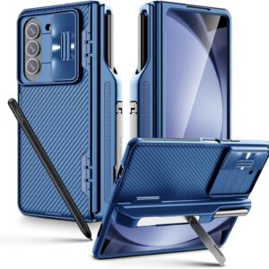 Ultra Hybrid Nilkin Polycarbonate Case for Samsung Galaxy Z Fold 5 Case with S Pen Holder & Screen Protectors,Hinge Protection with Hidden Kickstand for Galaxy Z Fold 5 (Blue)