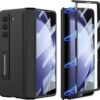Ultra Hybrid PC/Glass/Leather/Compatible with Samsung Galaxy Z Fold 5 (2023) Case | with Magnetic Hinge Protection, Screen Protector, Adjustable Kickstand for Fold 5 Case (Black)
