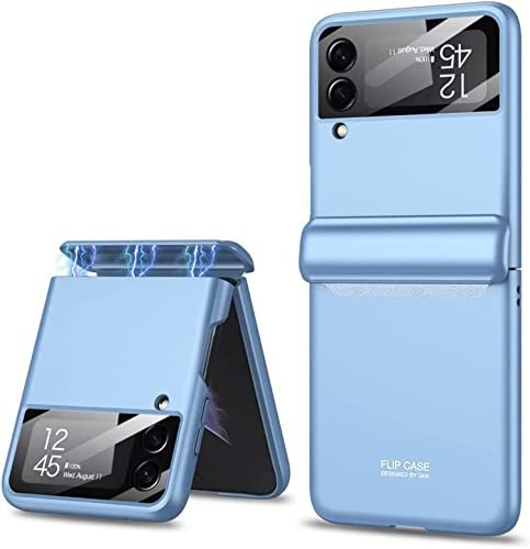 Ultra Thin Back Case/Cover For Galaxy Z Flip4 / Z Flip 4,Magnetic Hinge Protection And Inbuilt Glass Window Protection, Sky Blue