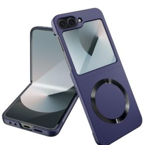 Ultra Thin Back Case/Cover With Back Screen Glass & Magnetic Charging Support For Samsung Galaxy Z Flip6 5G / Galaxy Flip 6 Case Cover - Midnight Blue