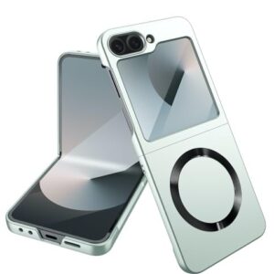 Ultra Thin Back Case/Cover With Back Screen Glass & Magnetic Charging Support For Samsung Galaxy Z Flip6 5G / Galaxy Flip 6 Case Cover - Mint Green