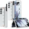 Ultra Thin Case/Cover with Leather Strap & Hinge Protector S Pen Holder for Samsung Galaxy Z Fold5 / Galaxy Fold 5 Case Cover - Matte Silver