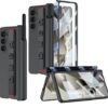Ultra Thin Case/Cover with Leather Strap & Hinge Protector S Pen Holder for Samsung Galaxy Z Fold6 / Galaxy Fold 6 Case Cover - Carbon Black