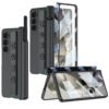 Ultra Thin Case/Cover With Leather Strap & Hinge Protector S Pen Holder For Samsung Galaxy Z Fold6 / Galaxy Fold 6 Case Cover - Matte Black