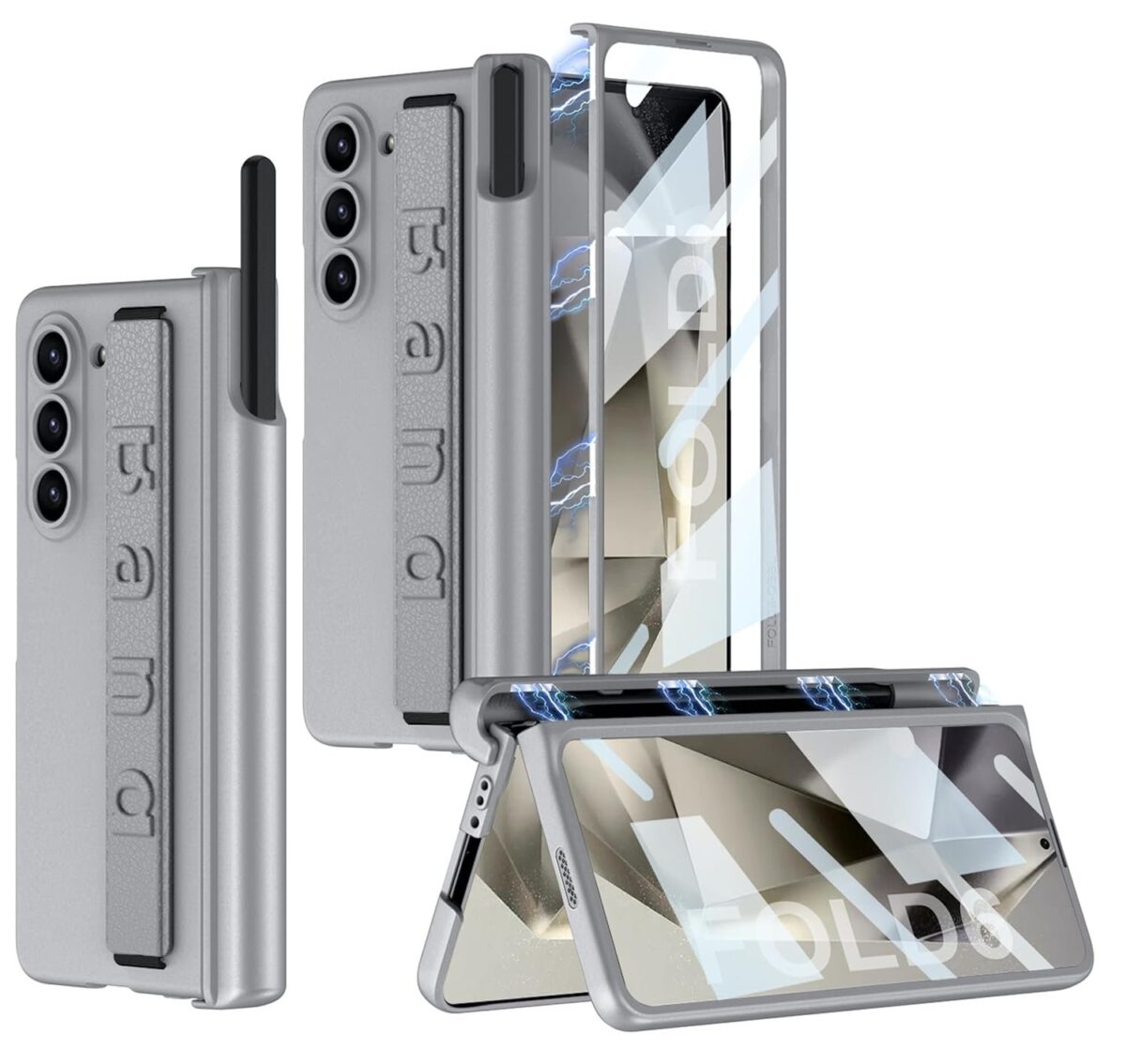 Ultra Thin Case/Cover with Leather Strap & Hinge Protector S Pen Holder for Samsung Galaxy Z Fold6 / Galaxy Fold 6 Case Cover - Matte Grey - Image 8