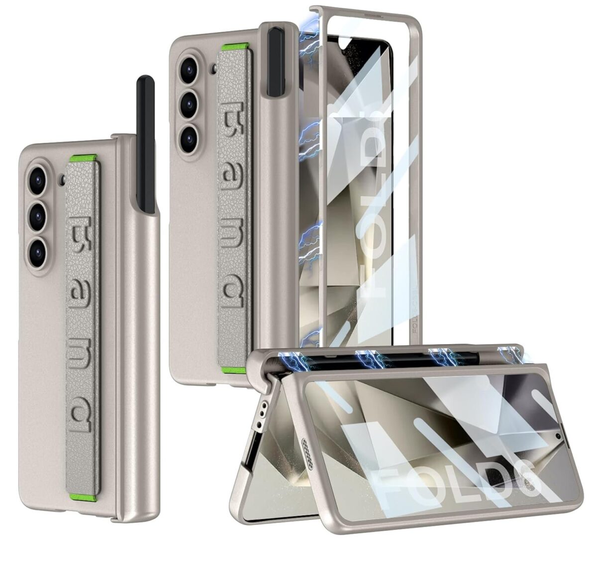 Ultra Thin Case/Cover with Leather Strap & Hinge Protector S Pen Holder for Samsung Galaxy Z Fold6 / Galaxy Fold 6 Case Cover - Matte Titanium - Image 2