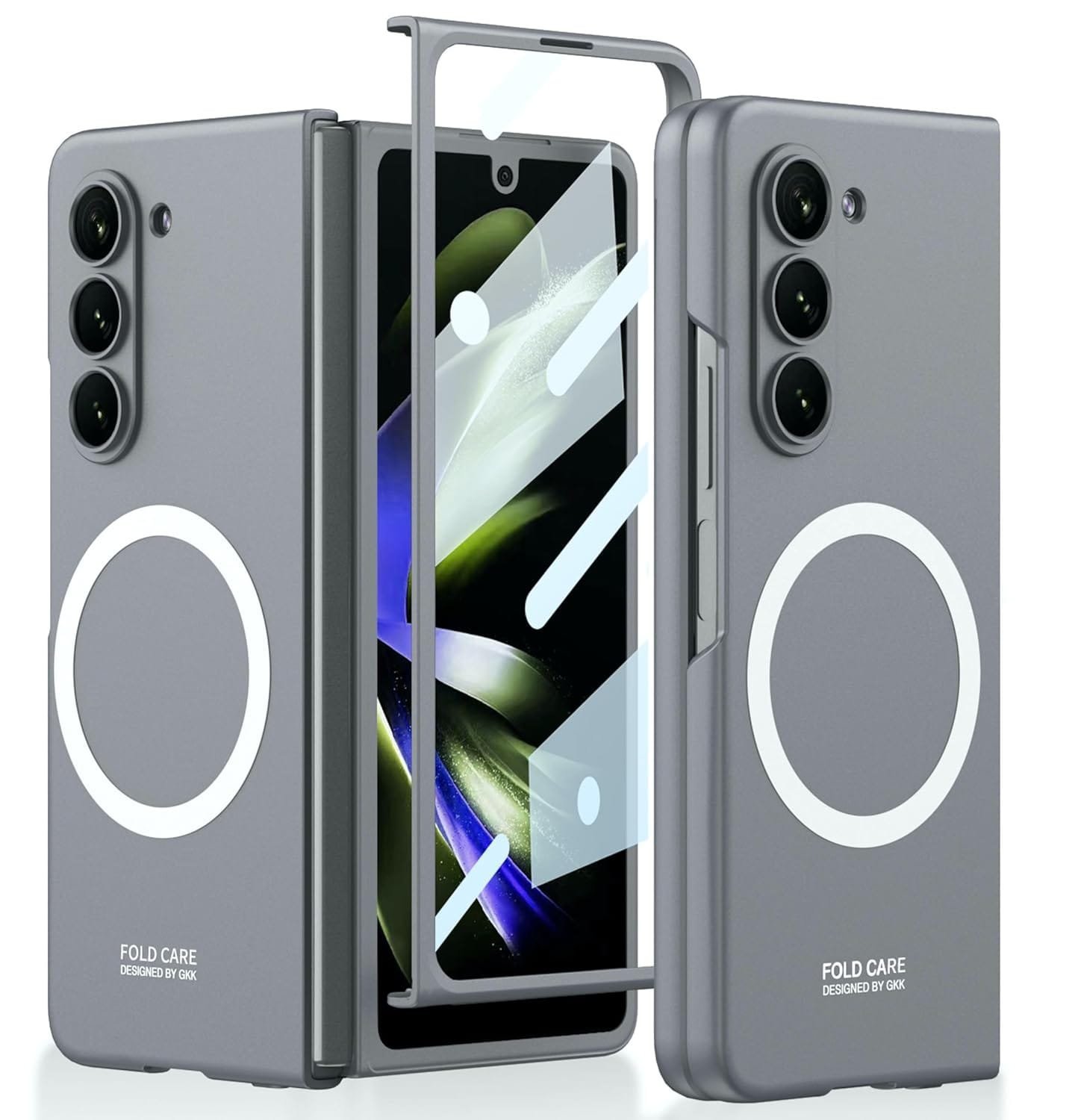 Ultra Thin Case/Cover With Magnetic Charging Support & Front Glass Protector For Samsung Galaxy Z Fold5 / Galaxy Fold 5 Case Cover - Matte Grey