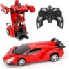 URM Remote Control Transform Car Robot Boys Toys with Lights RC Car 2.4Ghz 1:18 Rechargeable 360°Rotating Race Car Toys Gifts for Kids Girls Party