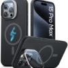 Vihibii for iPhone 15 Pro Max Case, [Compatible with MagSafe], Built-in Transparent Lens Cover & Camera Stand, Full-Body Shockproof Soft Silicone Rubber Phone Cover with Microfiber Lining, Black