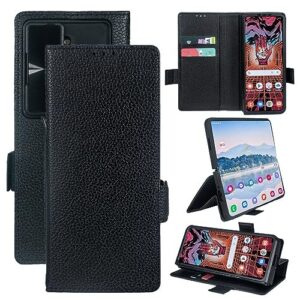 Vitodo for Galaxy Z Fold 5 Case with S Pen Holder, Genuine Leather Wallet Case Built-in Slide Camera Cover, Card Slot, Kickstand, Hinge Protection Phone Cover for Samsung Galaxy Z Fold5 5G (Black)