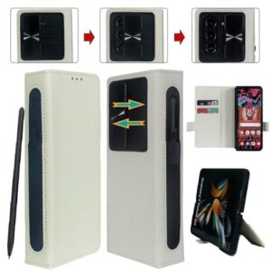 Vitodo for Galaxy Z Fold 6 Case with S Pen Holder, Genuine Leather Wallet Case Built in Slide Camera Cover, Card Slot, Kickstand, Hinge Protection Phone Cover for Samsung Galaxy Z Fold6 (White)