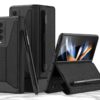 Wallet Flip Case Cover with S Pen Slot for Samsung Galaxy Z Fold4 5G / Galaxy Fold 4 5g Case Cover - (Leather | Matte Black)