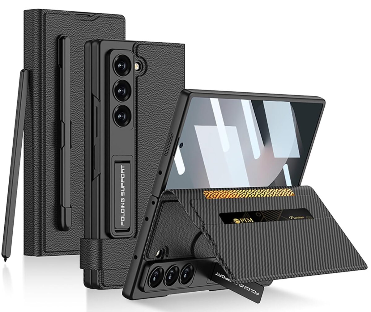 Wallet Flip Flap Case Cover with Kickstand & Pen Slot for Samsung Galaxy Z Fold6 / Galaxy Fold 6 Case Cover - (Faux Leather | Matte Black)