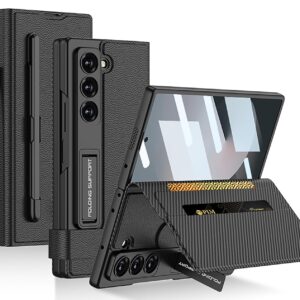 Wallet Flip Flap Case Cover with Kickstand & Pen Slot for Samsung Galaxy Z Fold6 / Galaxy Fold 6 Case Cover - (Faux Leather | Matte Black)