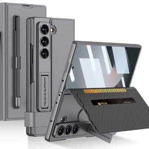 Wallet Flip Flap Case Cover with Kickstand & Pen Slot for Samsung Galaxy Z Fold6 / Galaxy Fold 6 Case Cover - (Faux Leather | Matte Grey)