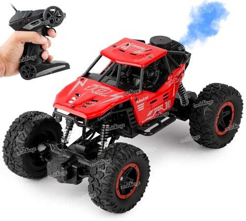 Zest 4 Toyz Remote Control Car for Kids with Mist Smoke Spray Function 2 WD Monster Truck Rock Crawler Climbing RC Toy Vehicle Car for Boys and Girls-Red