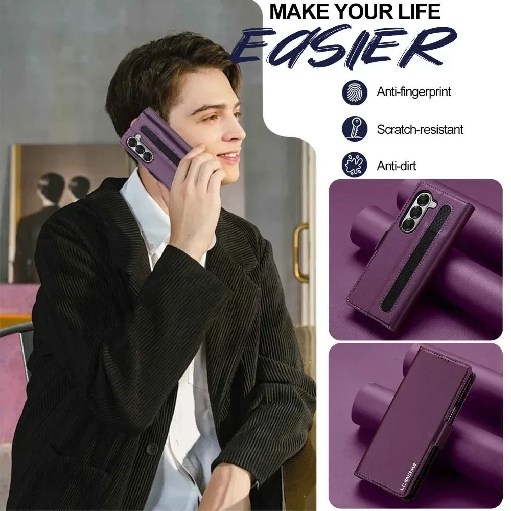 | Wholesale Price at Gaffar India Premium Leather Phone Case for Samsung Galaxy Z Fold 7 6 5 4 3 Fold6 Fold5 Fold4 5G with Pen Holder Wallet Flip Phone Cover - Image 6