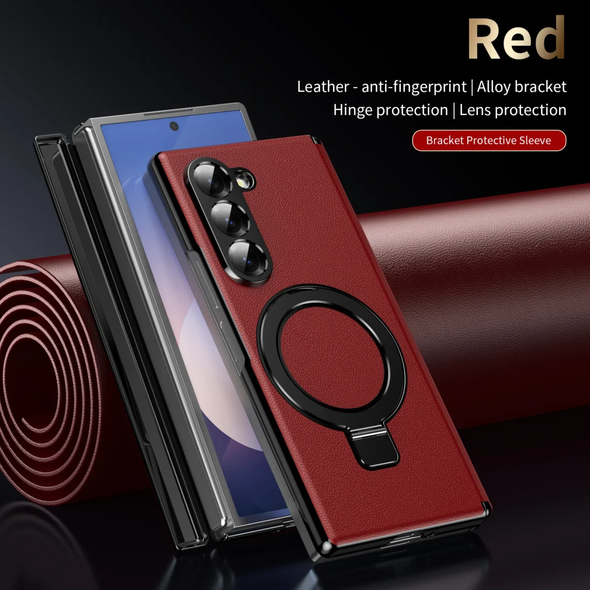 For Samsung Galaxy Z Fold 7 6 5 4 3 Case Leather Magsafe Hinge Bracket Full Screen Glass Protective Magnetic Cover CJDJZZDZD - Image 5
