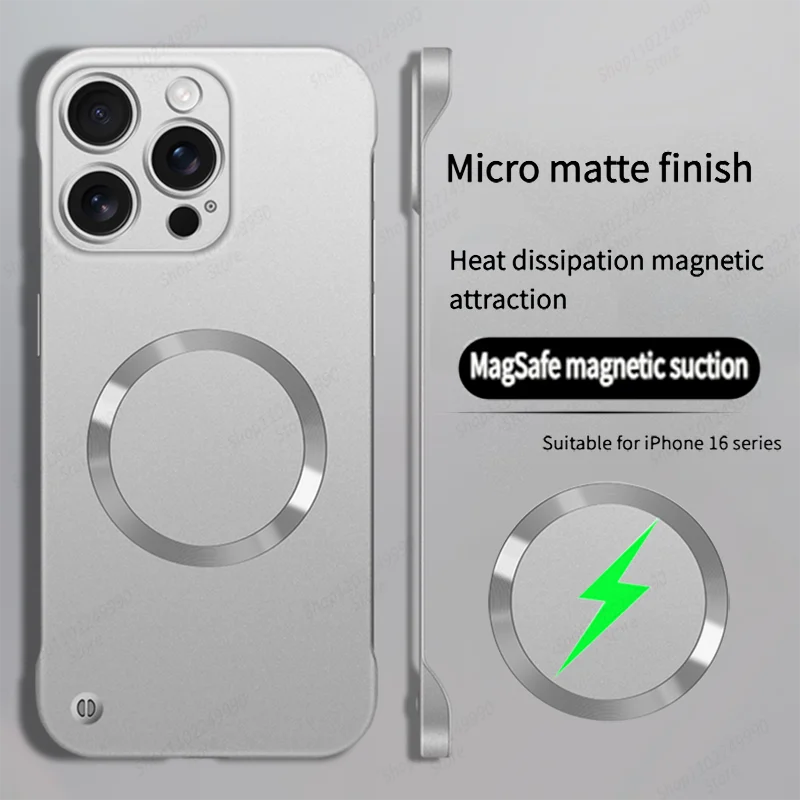 Ultra Thin PC Frameless Magnetic Case For iPhone 16 14 12 13 15 17 Pro Max 15 16 Plus 17 Air For Magsafe Metal Matte Phone Cover