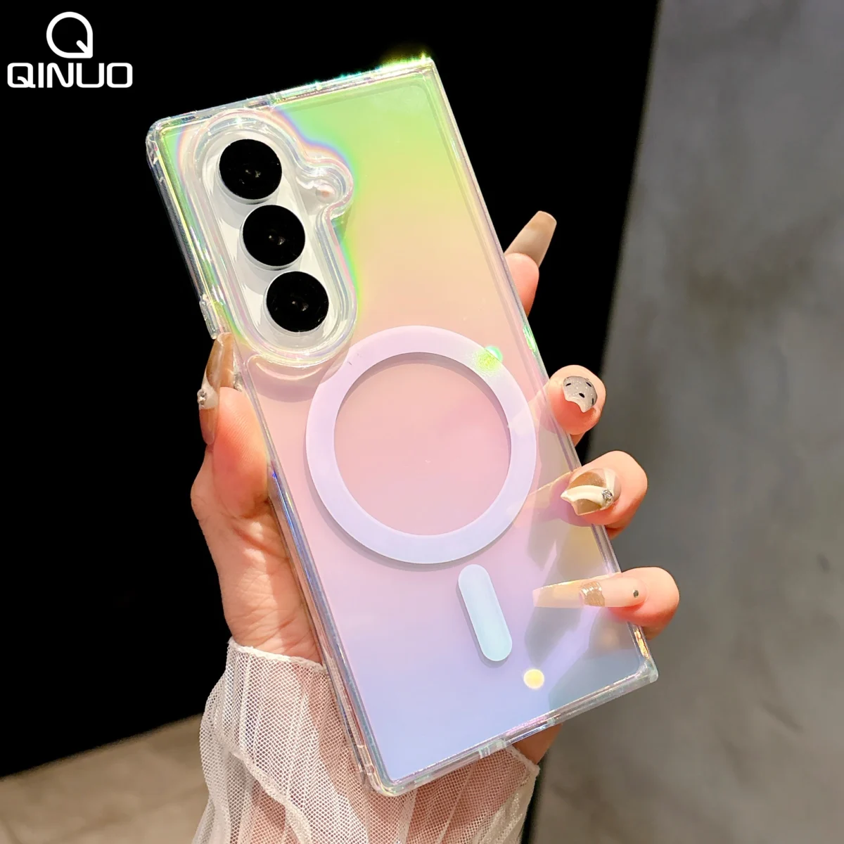 Laser Aurora Rainbow Gradient For Magsafe Magnetic Case For Samsung Galaxy Z Flip7 Fold7 Flip Fold 7 6 5 4 3 Transparent Cover