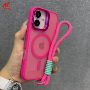 Luxury Translucent Metal Camera Bracket Case for iPhone 13 12 11 14 15 16 Pro Max 16 Plus 13 Mini Magsafe Magentic Lanyard Cover