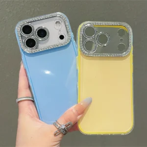 Diamond Camera Lens Candy Color Phone Case For iPhone 17Air 16 15 14 Plus 13 12 17 Pro Max 11 Shockproof Protection Shiny Cover