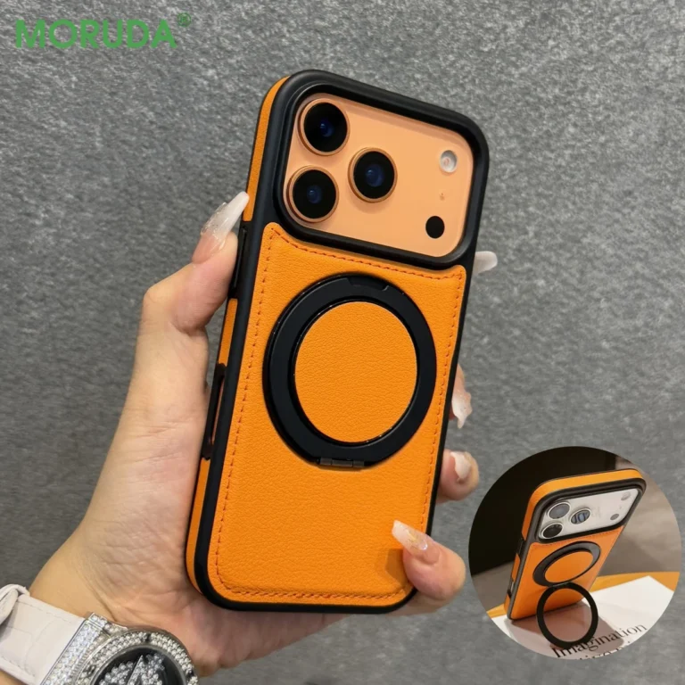 | Wholesale Price at Gaffar India 17 ProMax Wax PU Leather Magnetic Charging Phone Case For iPhone 14 15 16 Plus 17 Air 11 12 13 Pro Max 360° Rotating Stand Cover