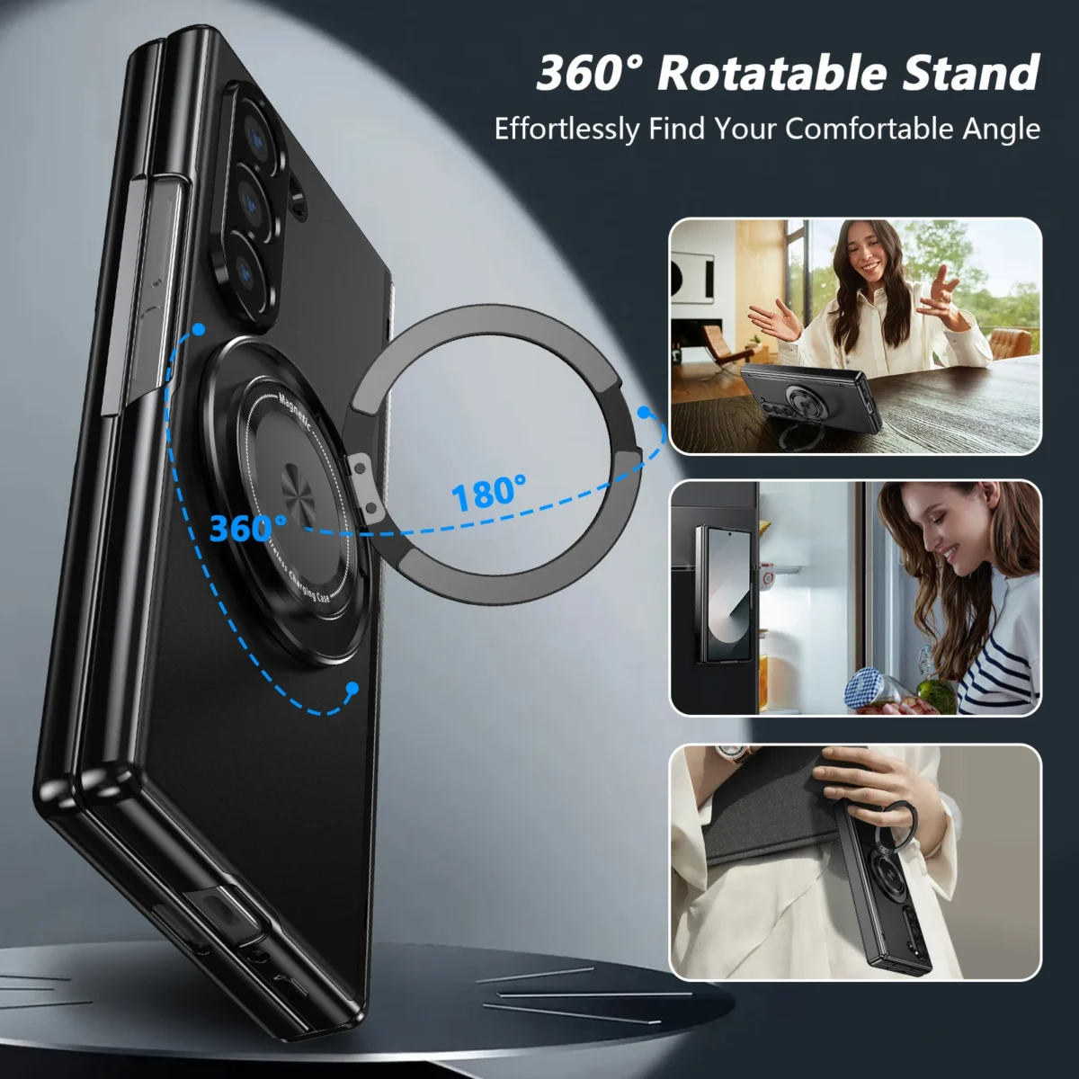 For Samsung Galaxy Z Fold 7 6 4 5G Magsafe Magnetic Hinge Phone Case 360 ° Full Screen Protective Ring Holder Shockproof Cover - Image 2