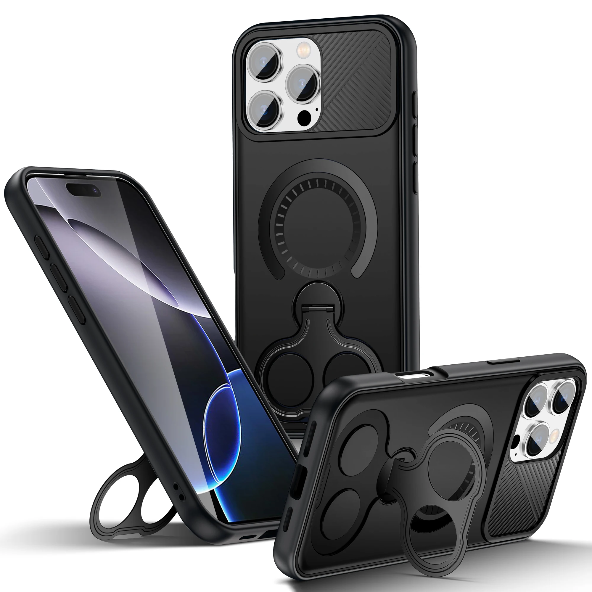 Case For IPhone 17 15 14 13 16 Pro Max Plus 16e 17 Air Metal Ring Stand Magnetic Magsafe Wireless Charge Armor Shockproof Cover