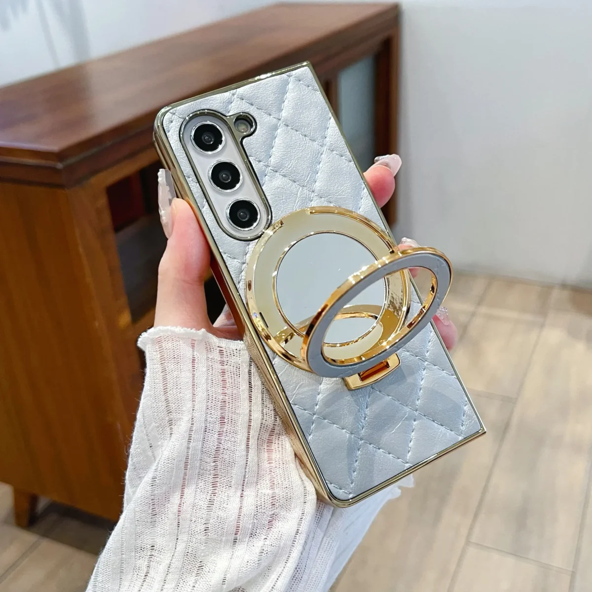 Luxury Cosmetic mirror holder Bracket Phone Case For Samsung Galaxy Z Fold 6 5 4 3 ZFold 3 Cases leather Cover - Image 5