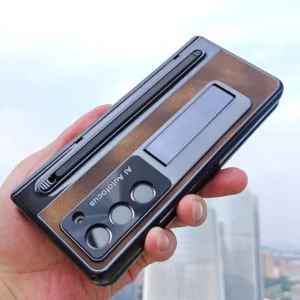 Leather Bracket Pen Slot With Stylus Case For Samsung Galaxy Z Fold7 6 5 4 Glass Screen Hinge Protection Cover For Z Fold 6 Slim