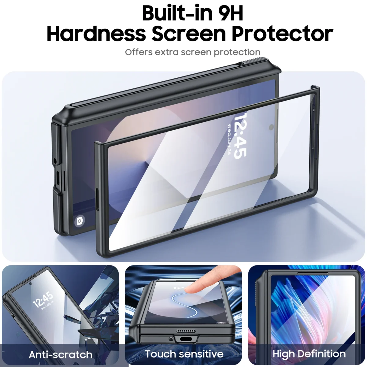 For Z Fold 6 Phone Case with S Pen Holder, Hinge Protector and Screen Protector PU Leather Matte PC Valentine's Day Gift - Image 3