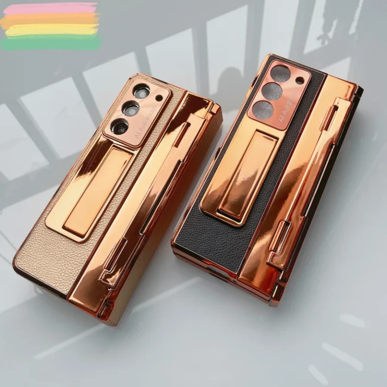 | Wholesale Price at Gaffar India For Samsung Galaxy Z Fold 7 6 5 4 3 5G Case Plating Leather Stand Fold 7 Flat Hinge Cover With Front Glass Film Protective Case