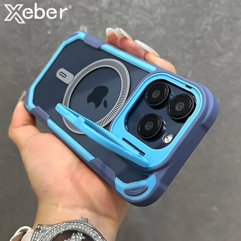 | Wholesale Price at Gaffar India Luxury Contrast Color Armour Magnetic Phone Case For iPhone 16 15 14 13 12 Pro Max 11 Folding Lens Holder For Magsafe Back Cover