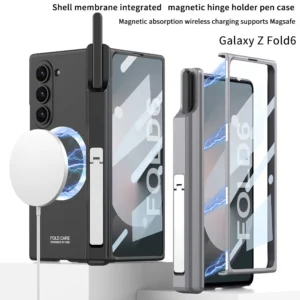 Magsafe Wireless Magnetic Hinge Protective Case For Samsung Galaxy Z Fold 7 6 5 4 3 Pen Holder Stand Fold7 With Glass Film Cover