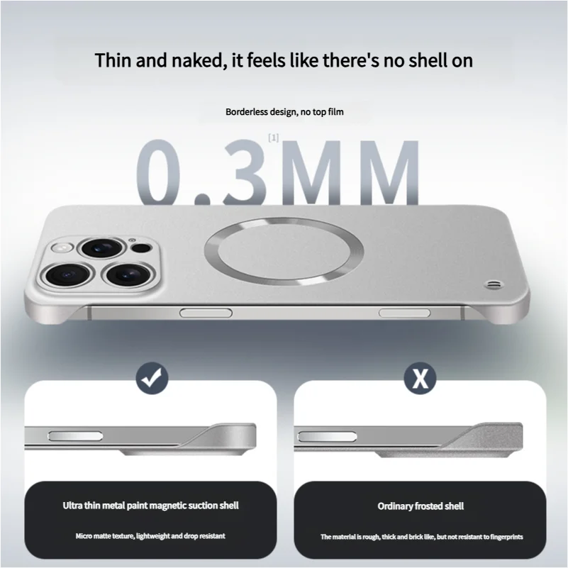 | Wholesale Price at Gaffar India Ultra Thin PC Frameless Magnetic Case For iPhone 16 14 12 13 15 17 Pro Max 15 16 Plus 17 Air For Magsafe Metal Matte Phone Cover - Image 4
