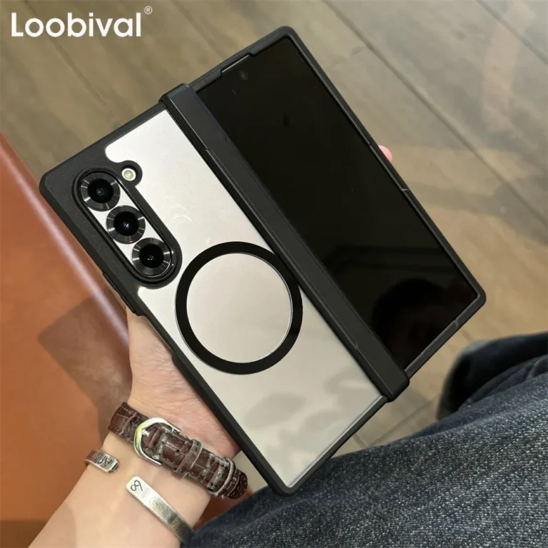 | Wholesale Price at Gaffar India Z Fold6 Transparent Magnetic Case for Samsung Galaxy Zfold5 Z Fold 7 6 5 4 Fold7 Wireless Charging Hinge 2in1 Luxury Armor Cover