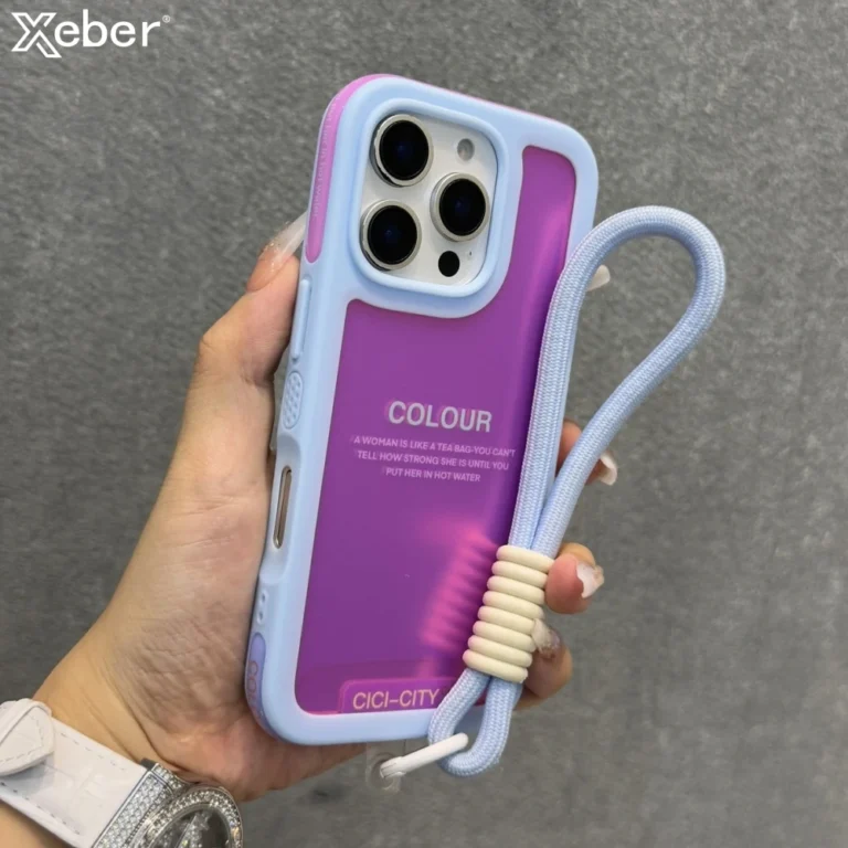 Candy Contrast Color Laser Wrist Strap Case For iPhone 14 15 16 Pro Max Frosted IMD Anti-Loss Cord Lanyard Soft Bumper Cover
