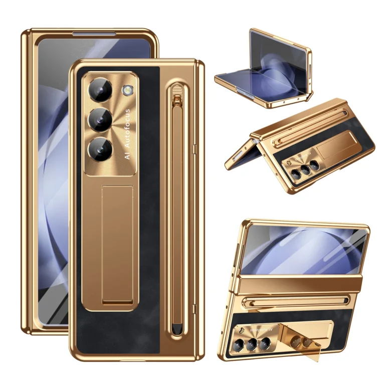 | Wholesale Price at Gaffar India PU Leather Glass Film Pen Slot with Pen Stand Phone Case for Samsung Galaxy Z Fold 7 6 5 4 3 Fold6 Fold5 Hinge Protection Cover