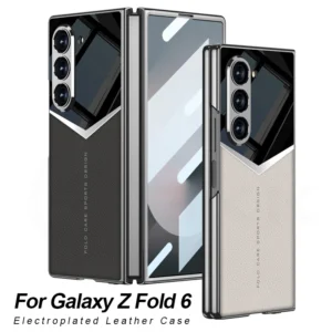 GKK Luxury Plating Leather Case For Samsung Galaxy Z Fold 6 Outer Screen Glass Plastic Frame Cover For Galaxy Z Fold 5 4 3 Case