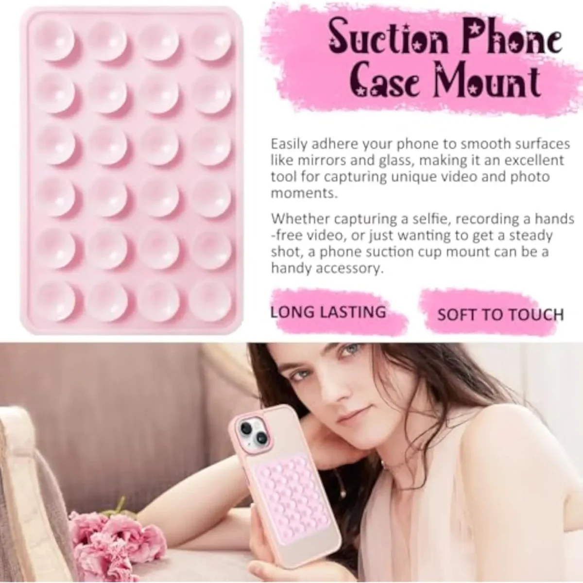 2 Pack Silicone Suction Phone Case Mount, Non Slip Sticky Phone Grip for Cellphone for Strong Grip Holder for Selfies and Videos - Image 2