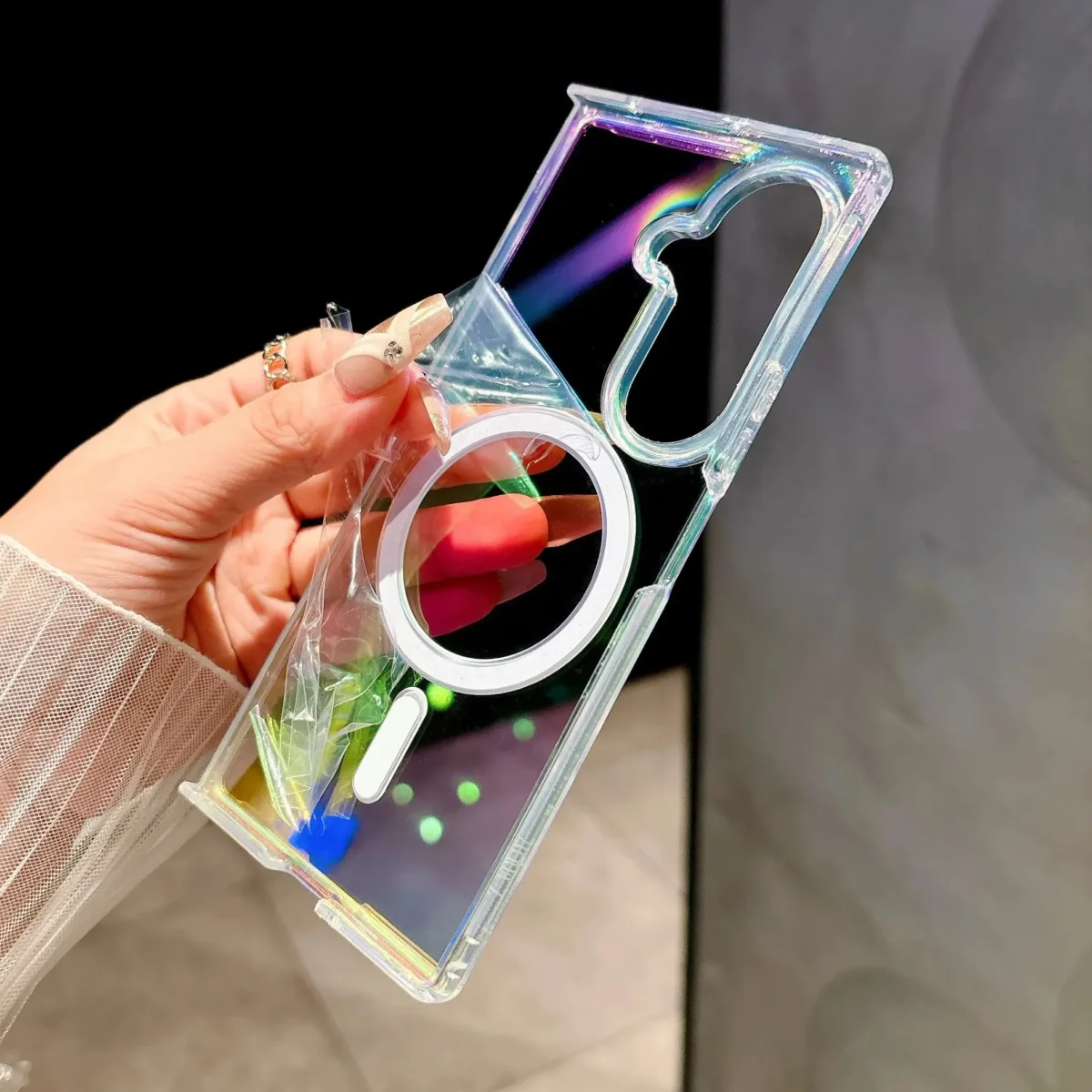 Laser Aurora Rainbow Gradient For Magsafe Magnetic Case For Samsung Galaxy Z Flip7 Fold7 Flip Fold 7 6 5 4 3 Transparent Cover - Image 4