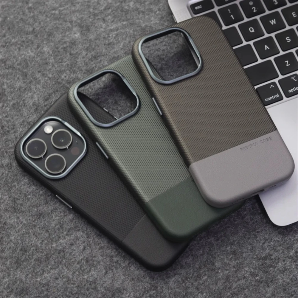 Luxury Business Hit Color Relief Leather Case For iPhone 17 Air 16 15 14 13 Pro Max Magnetic Wireless Charging Alloy Lens Cover