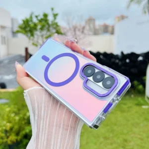 Senior Discolour Metal Lens MagSafe Magnetic Shockproof Phone Cases For Samsung Galaxy Z Fold 6 Z Fold 7 Wireless Charging Cover