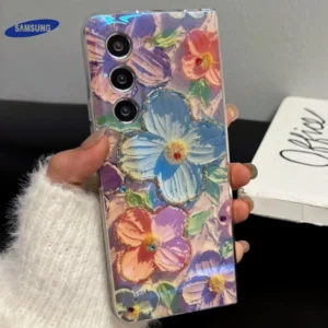 Colorful Smiling Face Flower Oil Painting Case for Samsung Galaxy Z Fold6 Fold5 Z Fold 3 4 5 6 Fold3 Blue Light Shockproof Cover